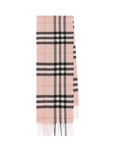 Burberry Kids Checked Fringed Knit Scarf In Pink
