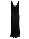CHRISTOPHER ESBER LONG BLACK RELAXED DRESS WITH DRAPED NECKLINE IN SILK WOMAN
