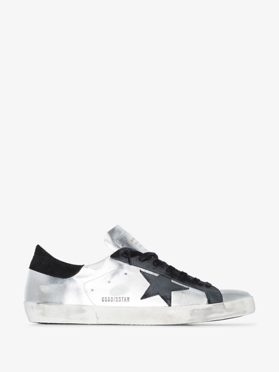 Golden Goose Super-star Distressed Trainers In Silver