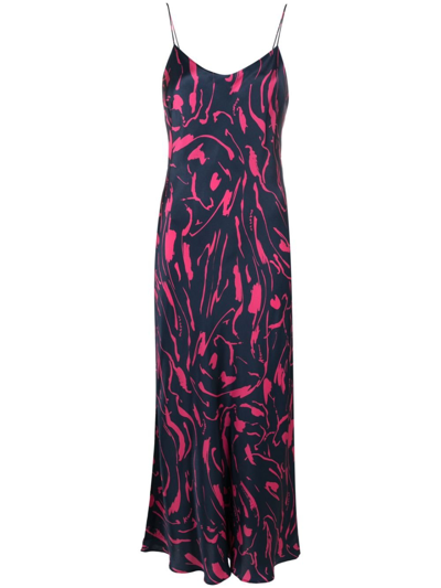 Asceno Lyon Printed Silk Maxi Dress In Blue