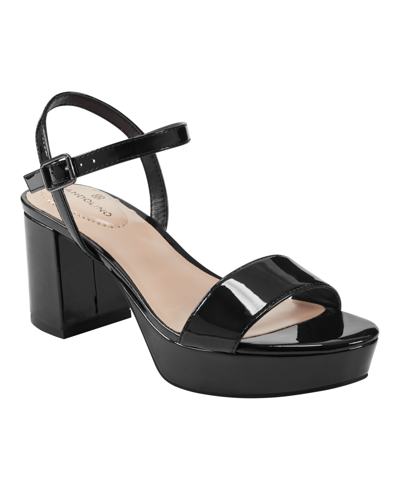 Bandolino Pennie 2 Womens Faux Suede Ankle Strap Slingback Sandals In Black Patent - Faux Patent Leather