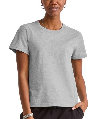 Hanes Women's Originals Cotton Short Sleeve Classic T-shirt In Light Steel