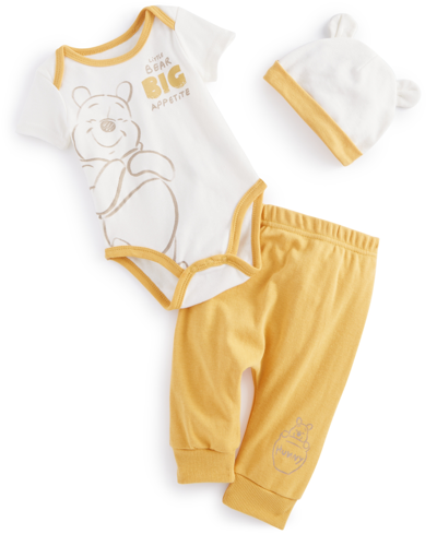 Disney Baby Boys Winnie-the-pooh Hat, Bodysuit And Pants, 3 Piece Set In White