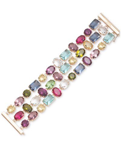 Lauren Ralph Lauren Gold-tone Multicolor Stone Triple-row Flex Bracelet In Misc