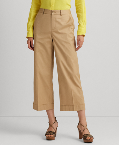 Lauren Ralph Lauren Women's Pleated Cotton Twill Cropped Pant In Birch Tan