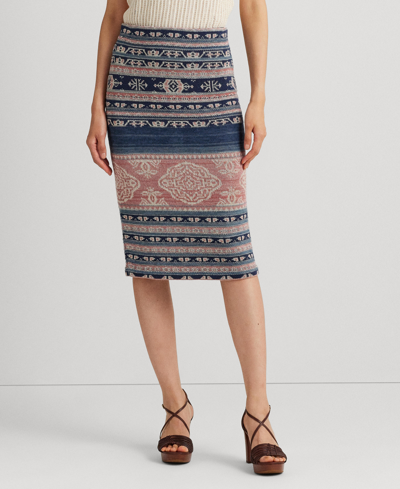 Lauren Ralph Lauren Geo-motif Linen-cotton Pencil Skirt In Multi