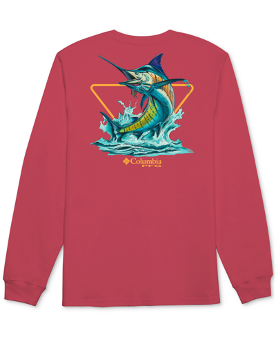 Columbia Men's Razer Pfg Marlin Logo Graphic Long-sleeve T-shirt In Sunset Red