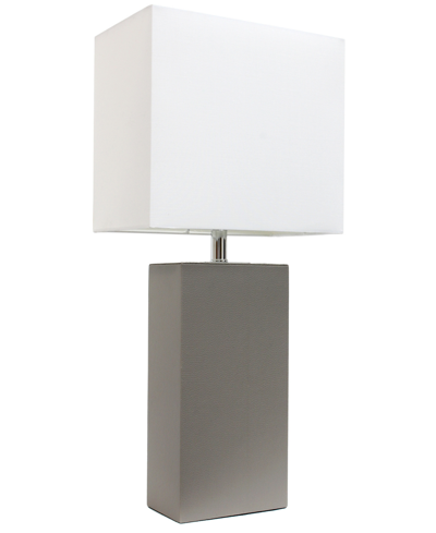 All The Rages Lalia Home Lexington 21" Leather Base Modern Home Decor Bedside Table Lamp With White Rectangular Fa In Gray