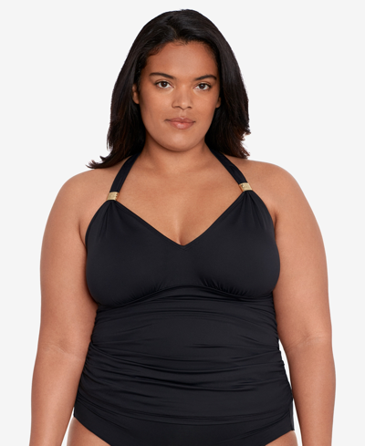 Ralph Lauren Plus Size Halter Tankini Top In Black