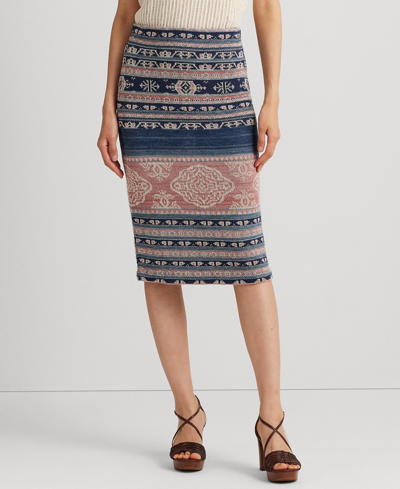 Lauren Ralph Lauren Geo-motif Linen-cotton Pencil Skirt In Multi