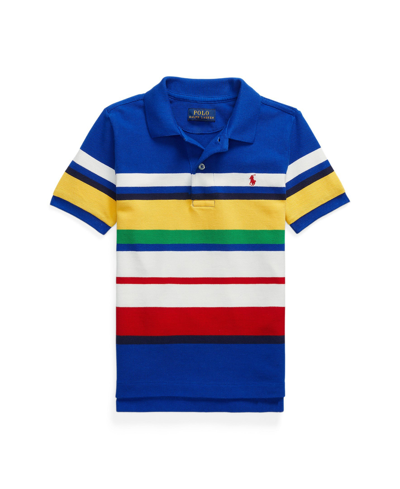 Polo Ralph Lauren Kids' Striped Cotton Polo Shirt In Blue
