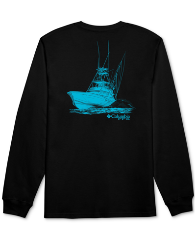 Columbia Men's Zoom Pfg Boat Sketch Logo Graphic Long-sleeve T-shirt In Black