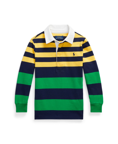 Polo Ralph Lauren Kids' Toddler And Little Boys The Iconic Rugby Long Sleeves Shirt In Chrome Yellow Multi