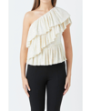 ENDLESS ROSE WOMEN'S SEQUINS ONE SHOULDER RUFFLE TOP