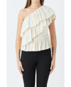 Endless Rose Women's Sequins One Shoulder Ruffle Top In Opal
