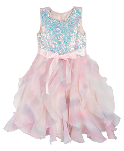 Rare Editions Kids' Little Girls Sleeveless Sequin And Ombre Cascade Skirt Party Dress In Blush