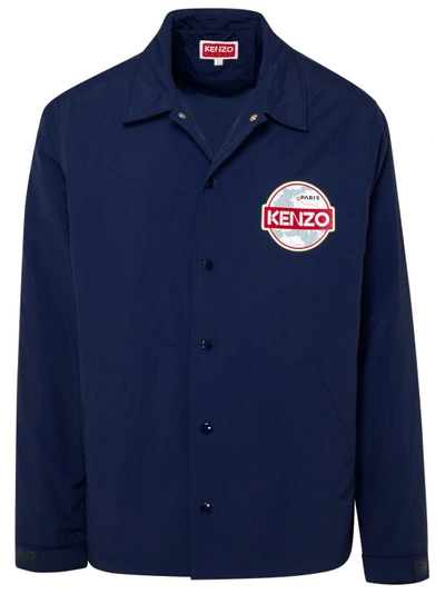 Kenzo Long Sleeved Logo Printed Jacket In Blue