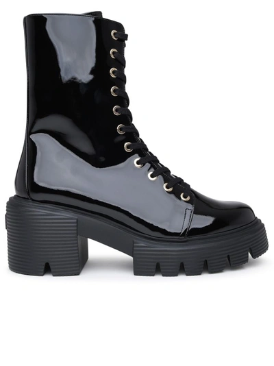 Stuart Weitzman Black Patent Leather Soho Boots