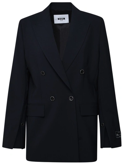 Msgm Virgin Wool-blend Blazer In Blue