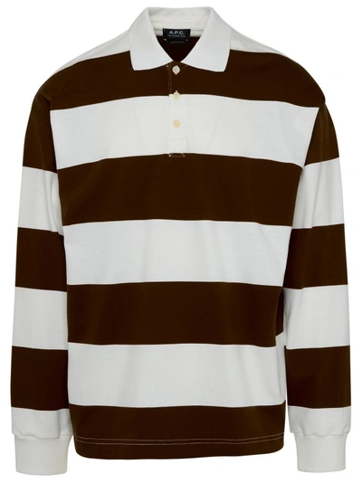 Apc A.p.c. Brown And White Cotton Riley Polo Shirt In Multicolor