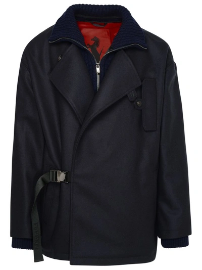 Ferrari Buckled Ribbed-collar Coat In Blue