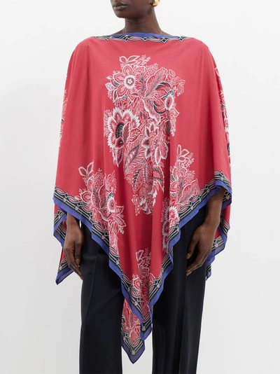Etro Printed Satin Cape In Red