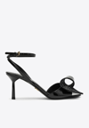 PRADA 75 CRYSTAL-EMBELLISHED SANDALS IN PATENT LEATHER