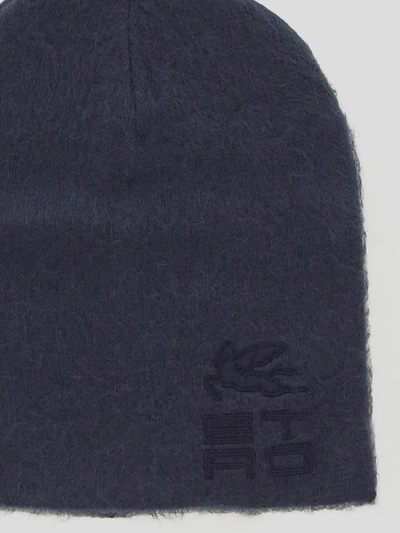 Etro Logo Patch Beanie In Blu