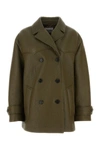 Miu Miu Olive Double-breasted Leather Jacket In Green