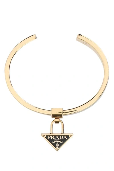 Prada Woman Enamelled Metal Bracelet In Black
