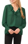 Cece Ruffle V-neck Top In Alpine Green