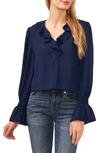 Cece Ruffle V-neck Top In Classic Navy