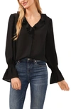 Cece Women's Ruffled-cuff 3/4-sleeve Crew Neck Top In Rich Black