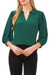 Cece Collared Ruffle Cuff Top In Green