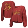Majestic Threads Nick Bosa Scarlet San Francisco 49ers Name & Number Script Off-shoulder Cropped Lon In Scarlet