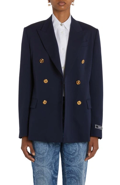 Versace Double-breasted Blazer In Blue