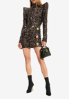 Balmain 3-button Animal-sequin Strong-shoulder Mini Dress In Gold