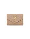 Saint Laurent Women's Cassandre Matelass Small Envelope Wallet In Grain De Poudre Embossed Leather In Neutral