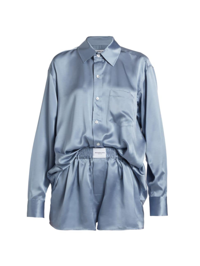 Alexander Wang T Blue Button-up Romper In Dark Iris