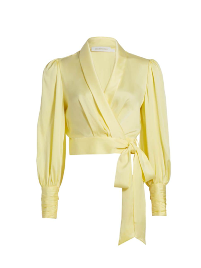 Zimmermann Women's Silk Crop Wrap Top In Lemon