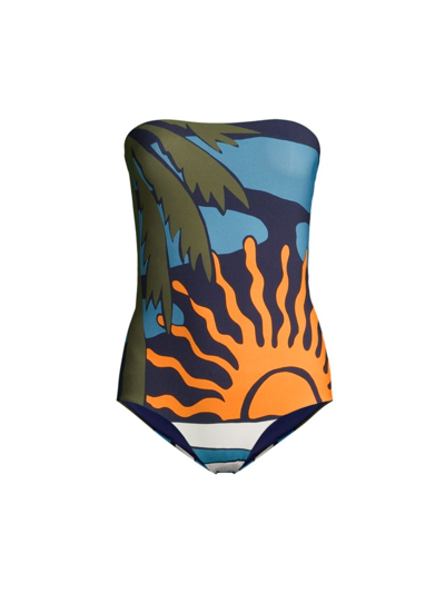 Cala De La Cruz Alison One-piece Strapless Swimsuit In Azul