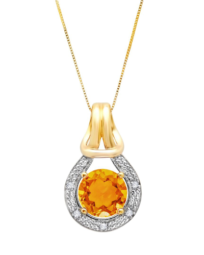 Max + Stone Maxcolor 10k 1.75 Ct. Tw. Diamond & Citrine Pendant Necklace In Gold