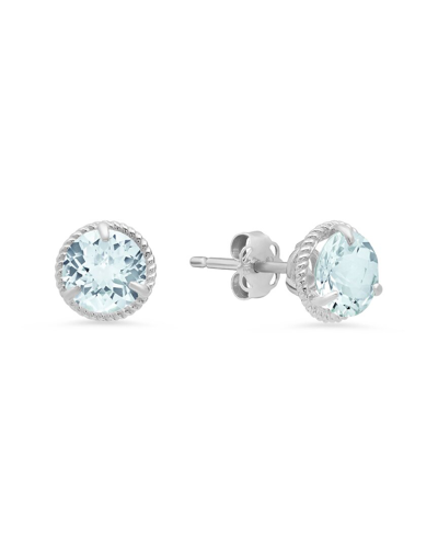 Max + Stone Maxcolor 14k 1.30 Ct. Tw. Aquamarine Halo Studs In Metallic