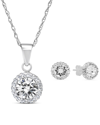 Max + Stone Swarovski Crystal Gemstone Halo Pendant And Earring Set
