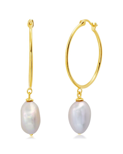 Max + Stone 18k Plated 26mm Pearl Hoops