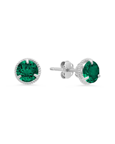 Max + Stone Maxcolor 14k 1.20 Ct. Tw. Created Emerald Halo Studs In Metallic