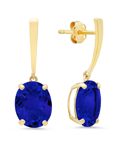 Max + Stone Maxcolor 14k 5.40 Ct. Tw. Created Blue Sapphire Drop Earrings In Gold