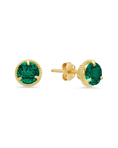 Max + Stone Maxcolor 14k 1.20 Ct. Tw. Created Emerald Halo Studs In Gold