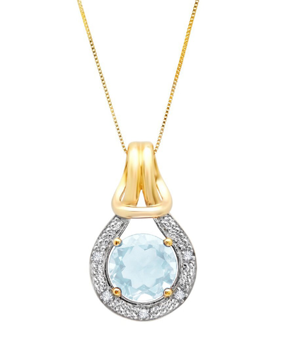 Max + Stone 10k 1.65 Ct. Tw. Diamond & Aquamarine Pendant Necklace In Gold