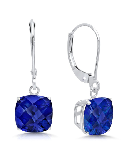 Max + Stone Maxcolor 10k 4.50 Ct. Tw. Created Blue Sapphire Earrings In Metallic